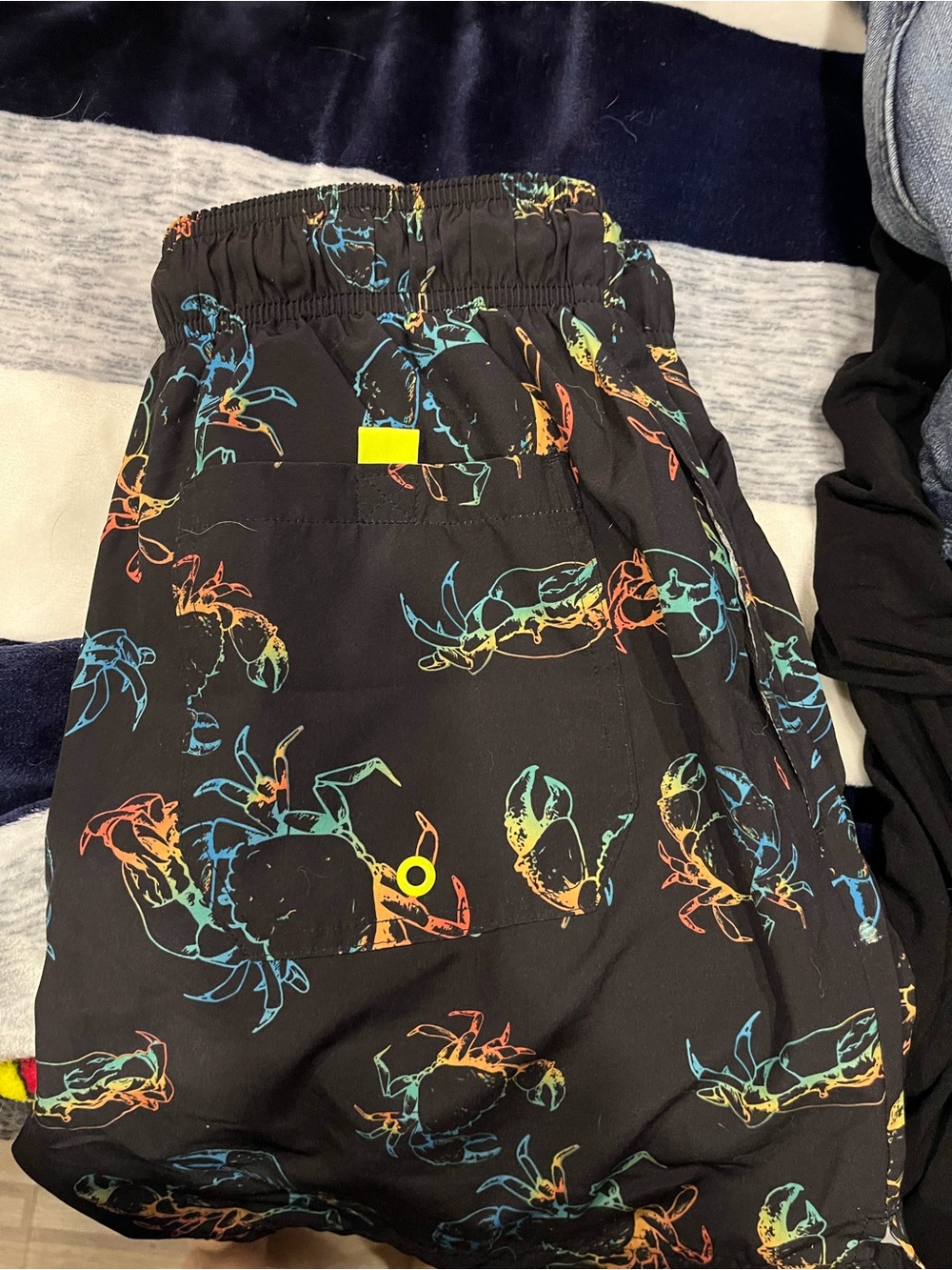 Black Swim Trunks with Neon Crab Print - Picture 3 of 3